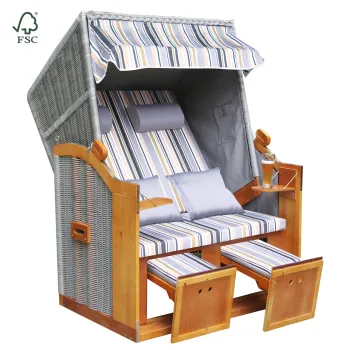Professional Roofed Wicker Beach Chair with Sun Shade - Long Beach Strandkorb