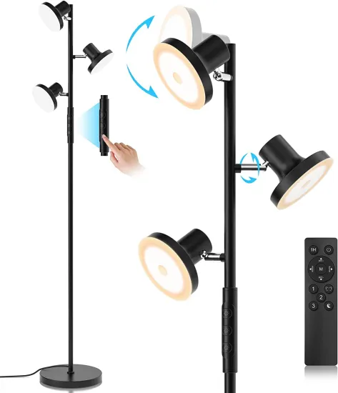 Modern Dimmable LED Tree Floor Lamp 24W-36W with Remote and Touch Control - 4 CCT, 3 Lamp Heads