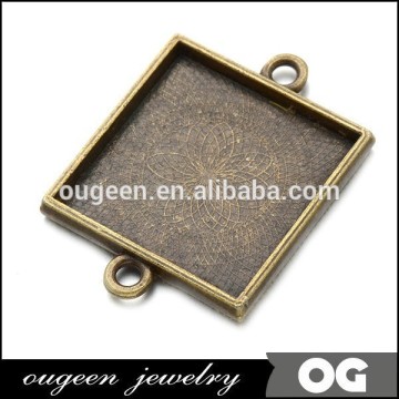 25x25mm square antique bronze plated pendant tray bezel blank settings,2 hangings