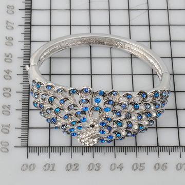 Peacock Shape Alloy Spring Button Bangle with Swarovski Stones Glued