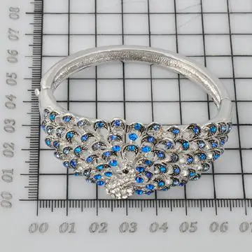 Peacock Shape Alloy Spring Button Bangle with Swarovski Stones Glued