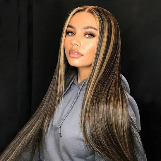 FZY Wholesale Price Good Omens Cosplay P#4/27  with highlights silk straight Synthetic hair Wigs with lace front  Vendor