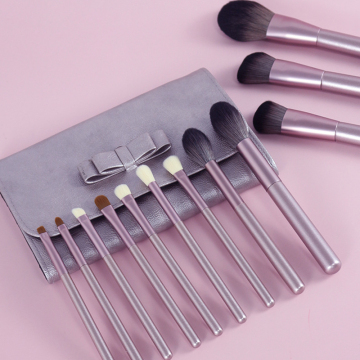 Custom Logo Purple Wooden Makeup Brush Set with Synthetic Hair