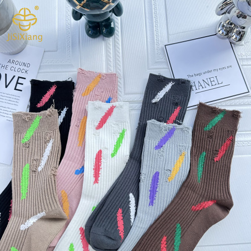 유럽과 아메리칸 거지 양말은 잉크 낙서, 구멍 찢어진, 튜브 양말 쌓여, 양말 쌓인 튜브 양말