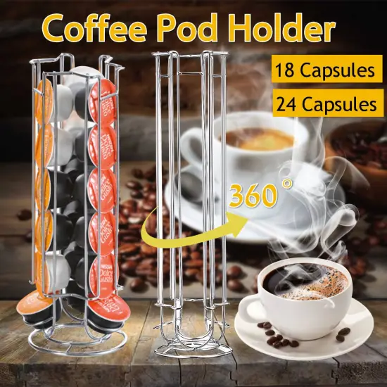 360 Rotating 18/24 Capsule Coffee Pods Holder Capsules Tower Stand Fits for Dolce Gusto Capsule Storage Coffee Stand Holder