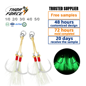 THORFORCE Custom High Quality Sea Jigging Hooks 30mm-43mm with Cord and Solid Ring