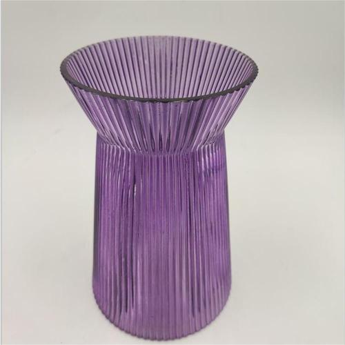 Purple Ribbed Glass Crystal Vase