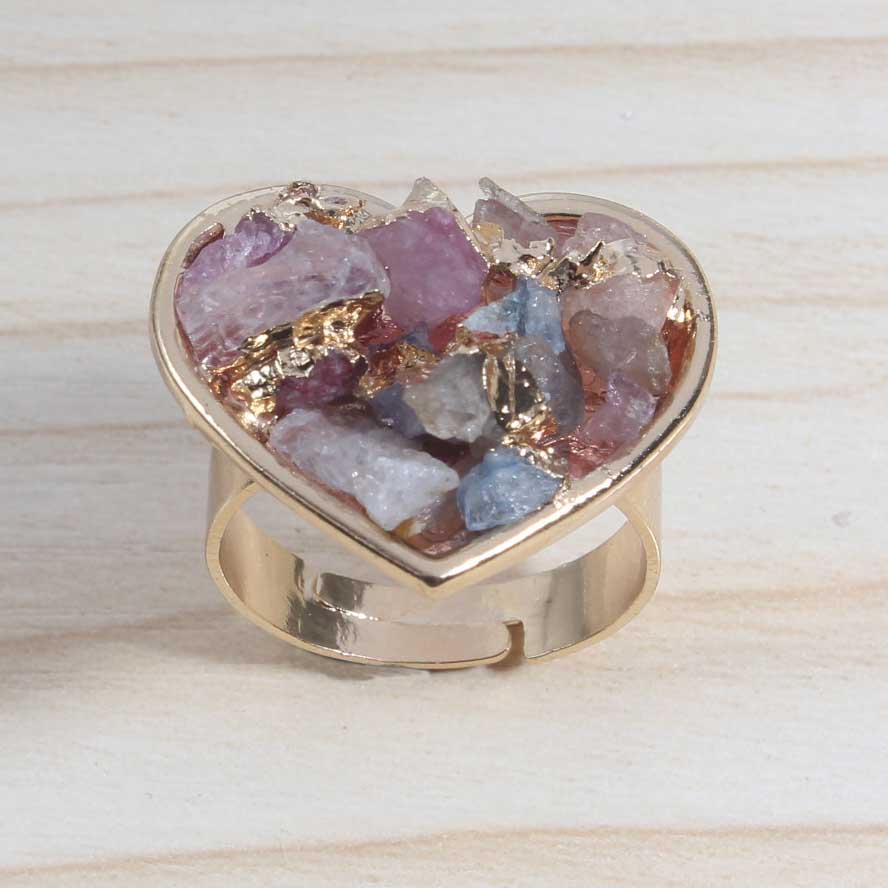 Anillos de cristal Drusy corazón natural de color oro 18k