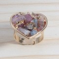 18k Warna Emas Natural Heart Drusy Crystal Rings