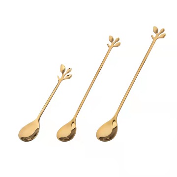 Stainless Steel Creative Leaf Golden Coffee Mixing Spoon