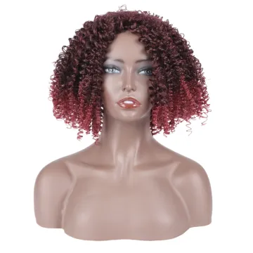 Fctory price red brown African afro hair short Bob kinky curly braids Bouncy Curly  Glueless synthetic hair wigs for balck woman