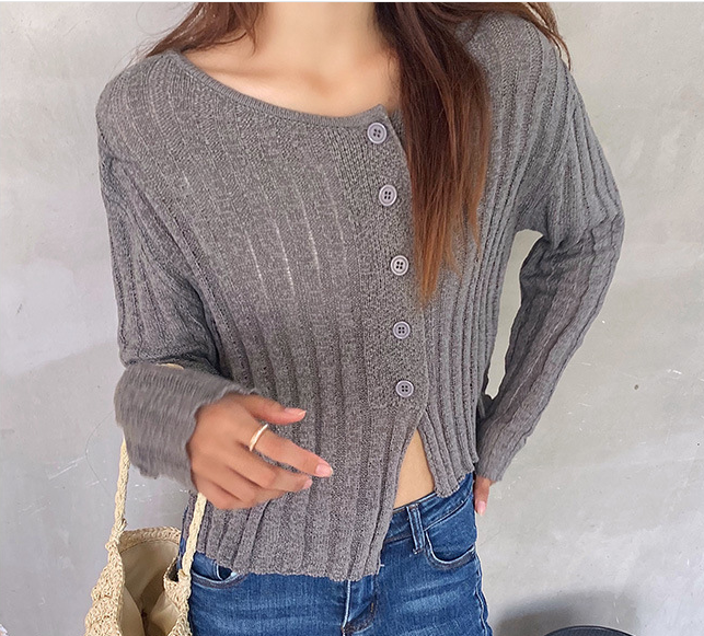 All-match short long-sleeved knitted cardigan