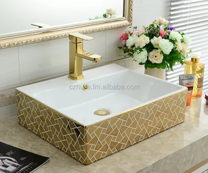 Artistic Golden Basin Counter Basin Ceramics Bathroom Art Basin