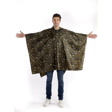 Recyclable Camo Shelter Rain Poncho - Waterproof Camouflage Rain Coat & Ground Sheet