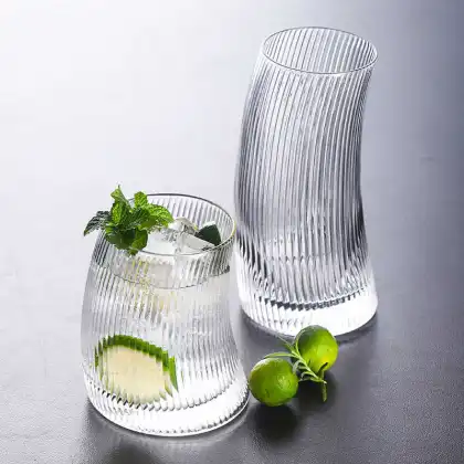 Ribbed Swerve glass cup Crescent Drink Cup