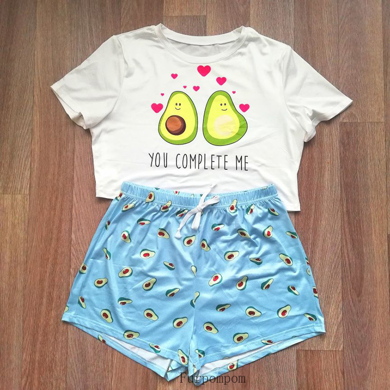 Women's Sleepwear Cute Cat Cartoon Print Short Set Pajamas for Summer Pajama Set Sweet Short Sleeve T Shirts & Shorts Pijama