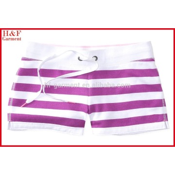 High quality women athletic shorts with printed purple and white stripes