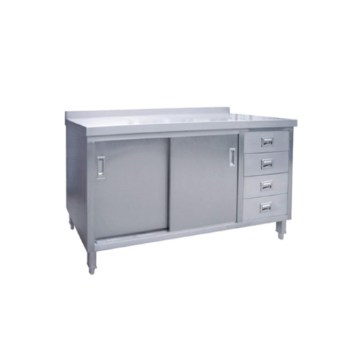 S023 Stainless Steel Kitchen Cabinet With Sliling Doors And Drawers Splash Back