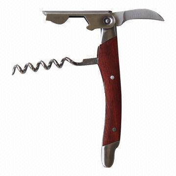 Professional Wooden Handle Corkscrew with 11.0cm Closed Length, Made of 420 Stainless Steel