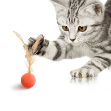 Elastic Silicone Rebound Pet Toy - Interactive Feather Ball for Dogs and Cats