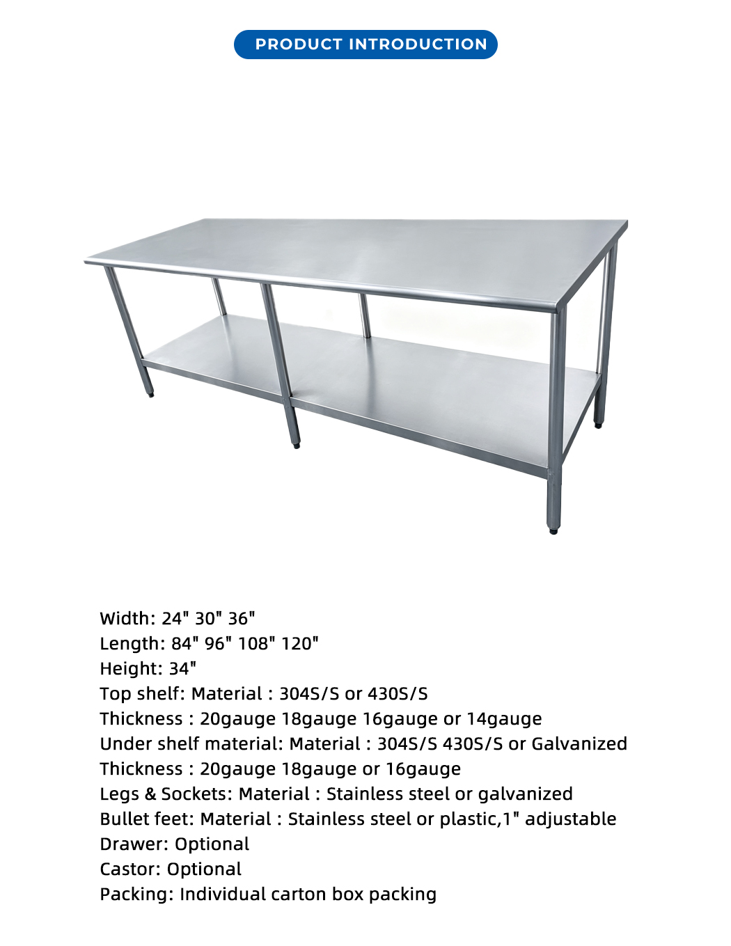 Stainless Steel Work Table with Undershelf X