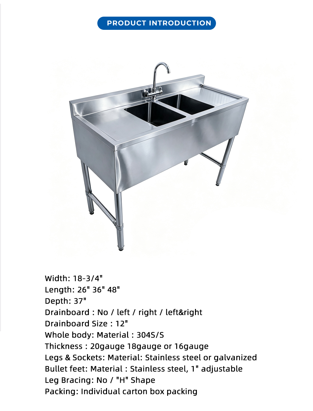 Dual Compartment Stainless Steel Restaurant Sink X