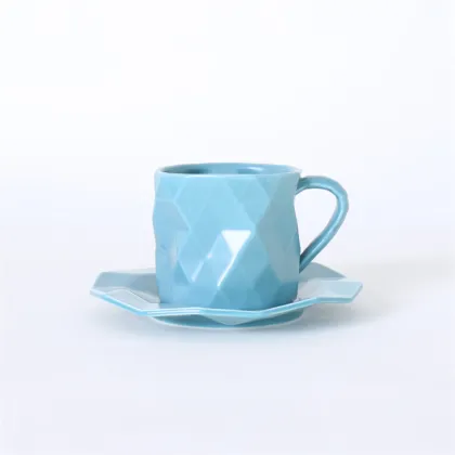 Unique Multi-Color Origami Porcelain Latte Coffee Tea Cup with Saucer