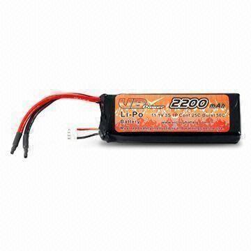 2,200mAh Li-polymer Battery with 25C Discharge Current and 11.1V Typical Voltage