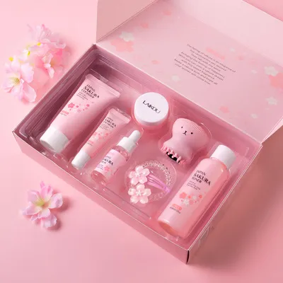 LAIKOU 6Pcs Sakura Skin Care Set: Moisturizing Creams and Cleanser