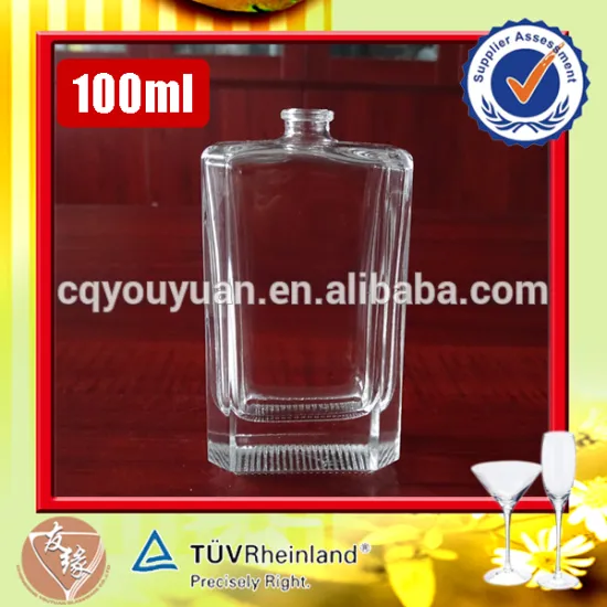 Cheap fashion embossed empty top garde glass refillable perfume bottle with pump 100 ml