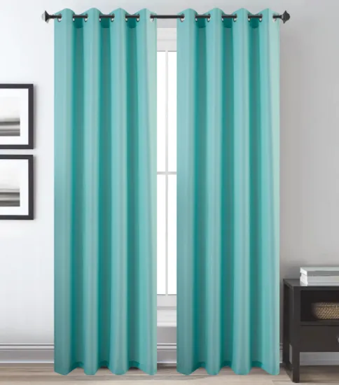 OEKO TEX Certified 100% Polyester European Blue Oxford Fabric Window Curtain with PVC Bag Inside Grommets and Rope for Living Room