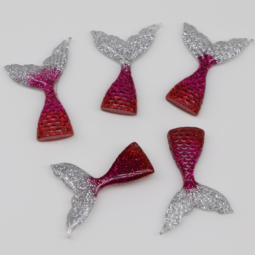 Kawaii résine paillettes 3D queue de poisson Figurine coloré dos plat Animal de mer Cabochon pour bricolage artisanat porte-clés ornement faisant