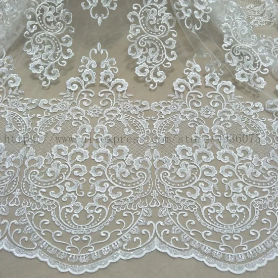 Fashionable higher quality wedding dress lace fabric 130cm width bridal lace sell by yard