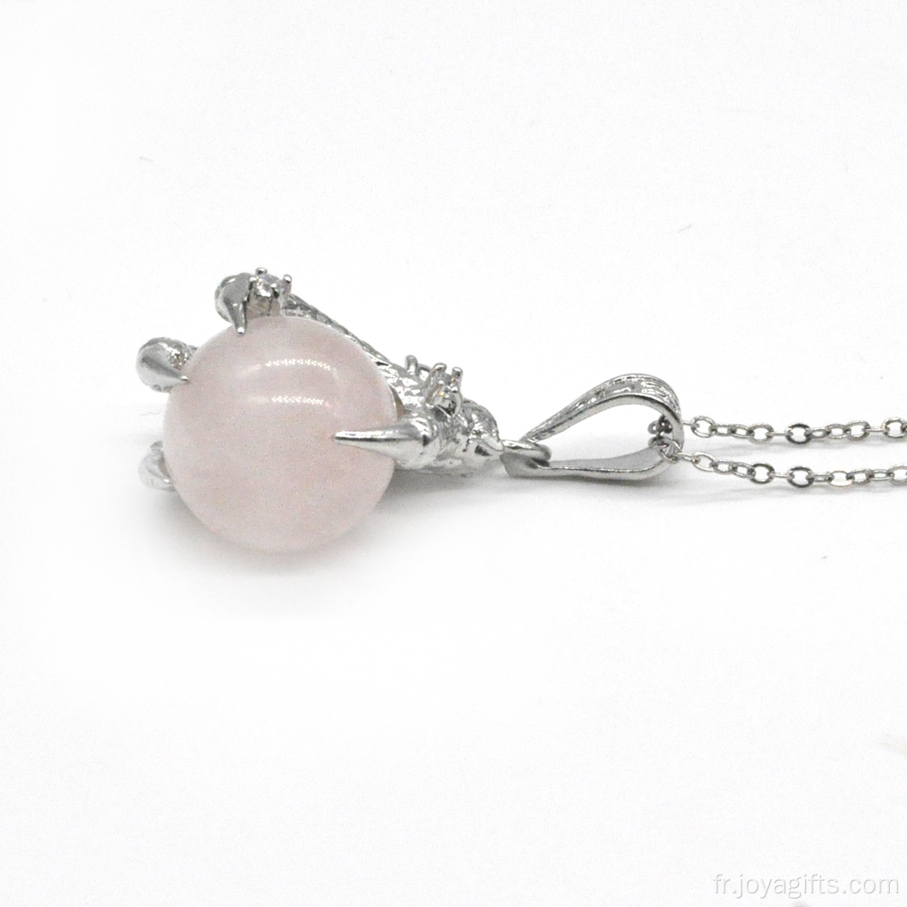 Bijoux en argent de charme Rose Quartz 15MM Sphère Dragon Ball Griffe Pendentif pour les femmes Accessoires