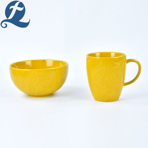 Ensemble de tasses à relief en céramique colorée en grès pour la maison