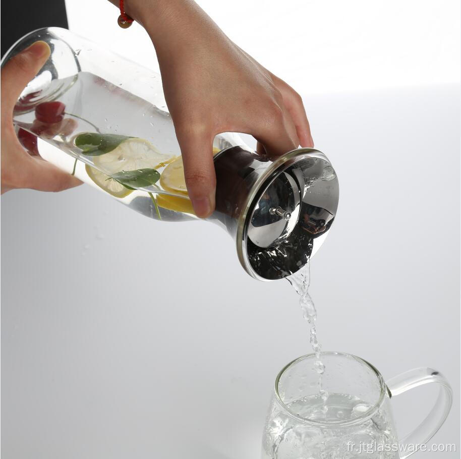 Pichet à eau en verre borosilicaté à haute teneur en verre soufflé à la bouche de 34 oz
