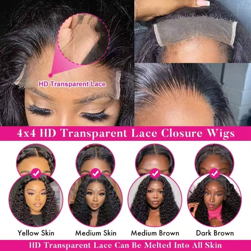 18 Inch 4×4 HD Lace Closure Deep Wave Wig 180% Density Glueless