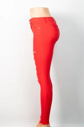 Custom Red Ripped Jeans
