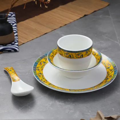 Royal Gold Ceramic Dinnerware Set - Custom Vintage Plate Tableware for Restaurants