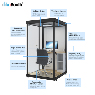 Black tempered glass soundproof vocal booth