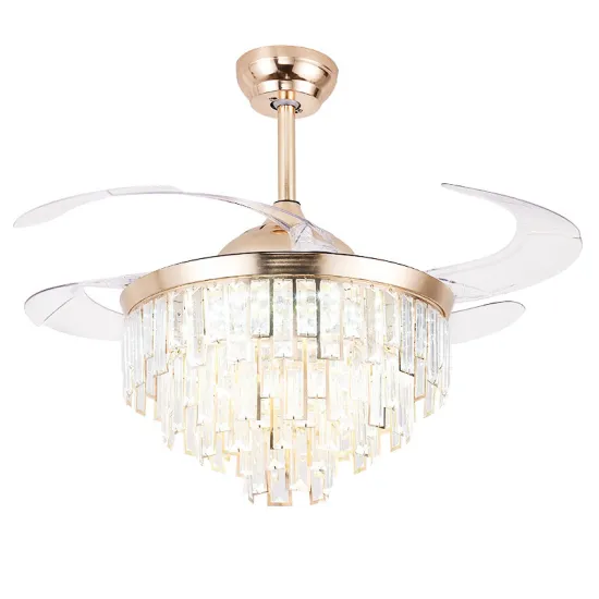 2022 Model: Retractable Fandelier Ceiling Fan - 42 Inch Chandelier Fan with Light Crystal and Remote Control