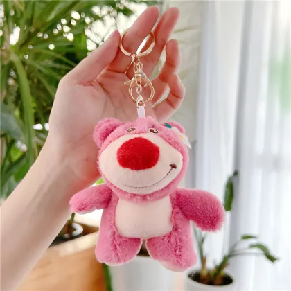 2024 Trendy Customizable Kawaii Strawberry Bear Plush Toys & Keychains