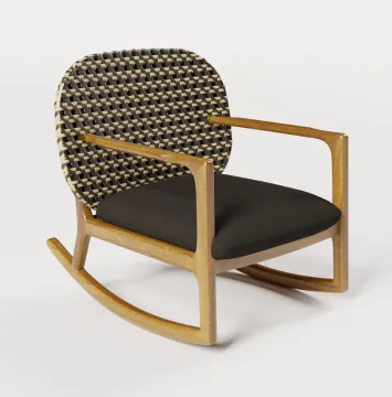 Teak Wood Legs Rattan Outdoor Rocking Chair