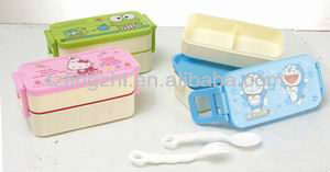 Double-deck Plastic Lunch Box with Fork & Spoon