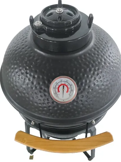 Black 16-Inch Kamado Grill with Cast Iron Top Vent