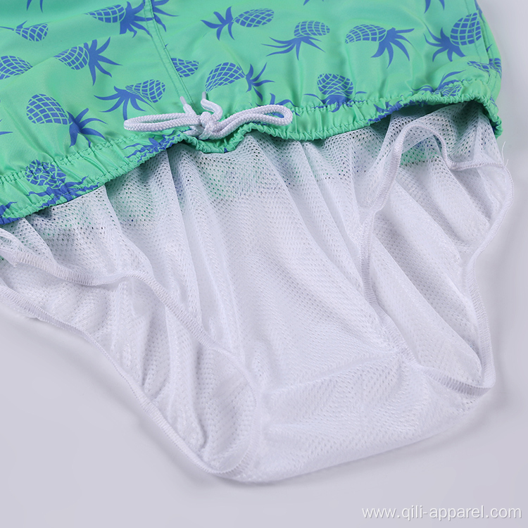 Pattern 100%Polyester Swimming Trunks Green Board Shorts