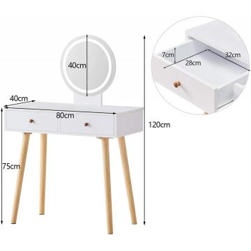 White Dressing Table with LED Lights Mirror