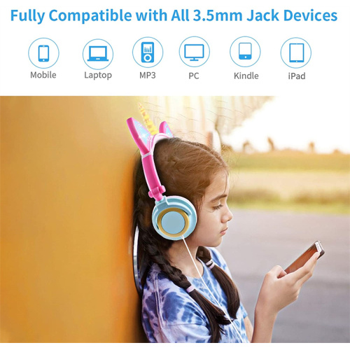 Over Ear Wired Kids Unicorn Headphone dengan LED