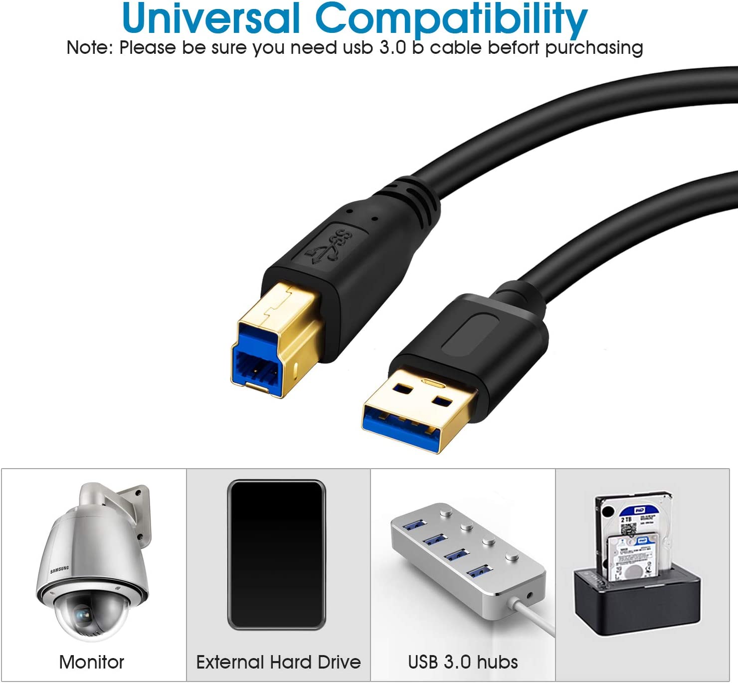 USB Cable Assembly USB 3.0 Printer Cable