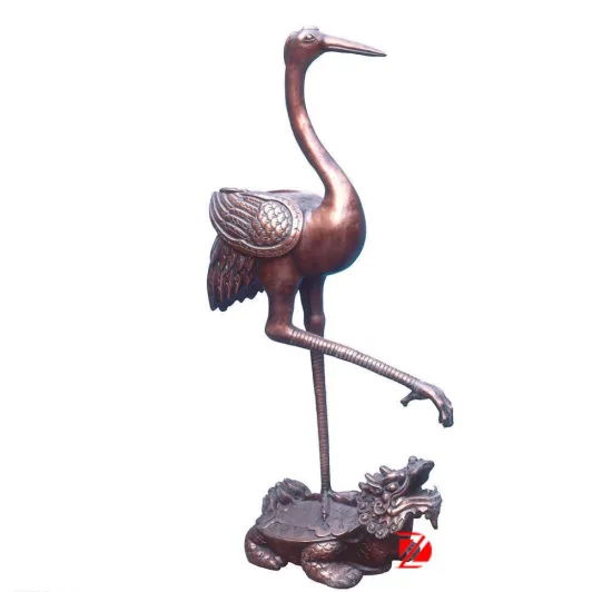 bronze crane garden statue on turtle statue